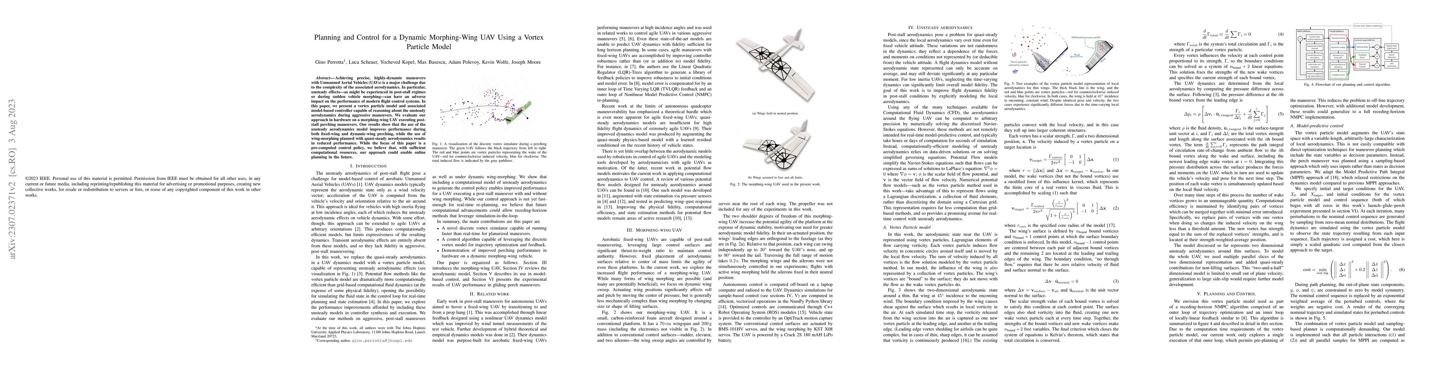 Thumbnail for Planning and Control for a Dynamic Morphing-Wing UAV Using a Vortex
  Particle Model