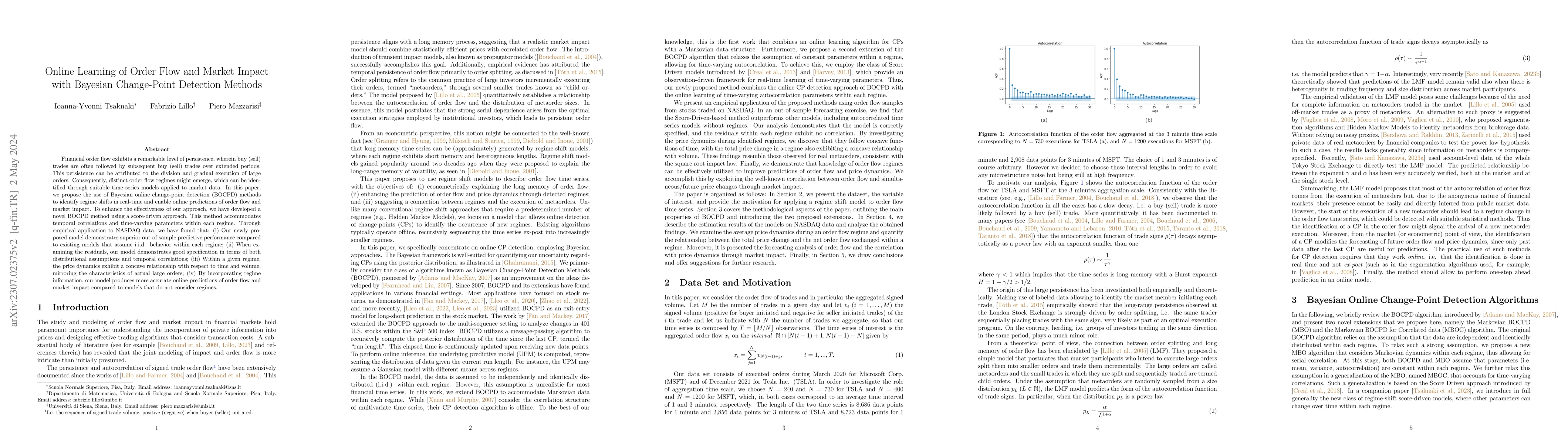 Thumbnail for Online Learning of Order Flow and Market Impact with Bayesian
  Change-Point Detection Methods
