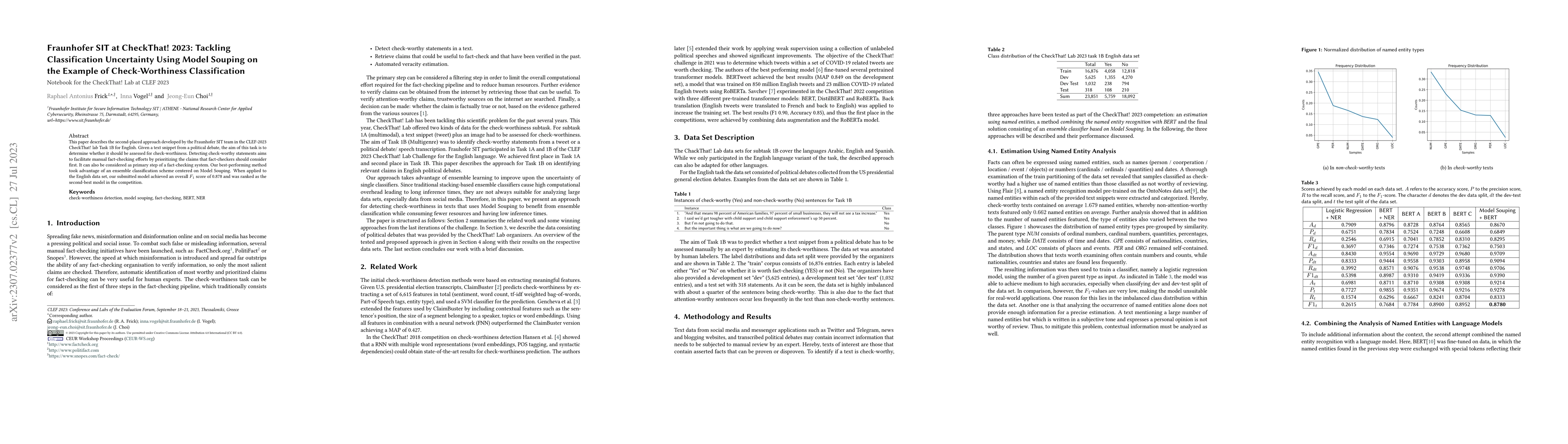 Thumbnail for Fraunhofer SIT at CheckThat! 2023: Tackling Classification Uncertainty
  Using Model Souping on the Example of Check-Worthiness Classification