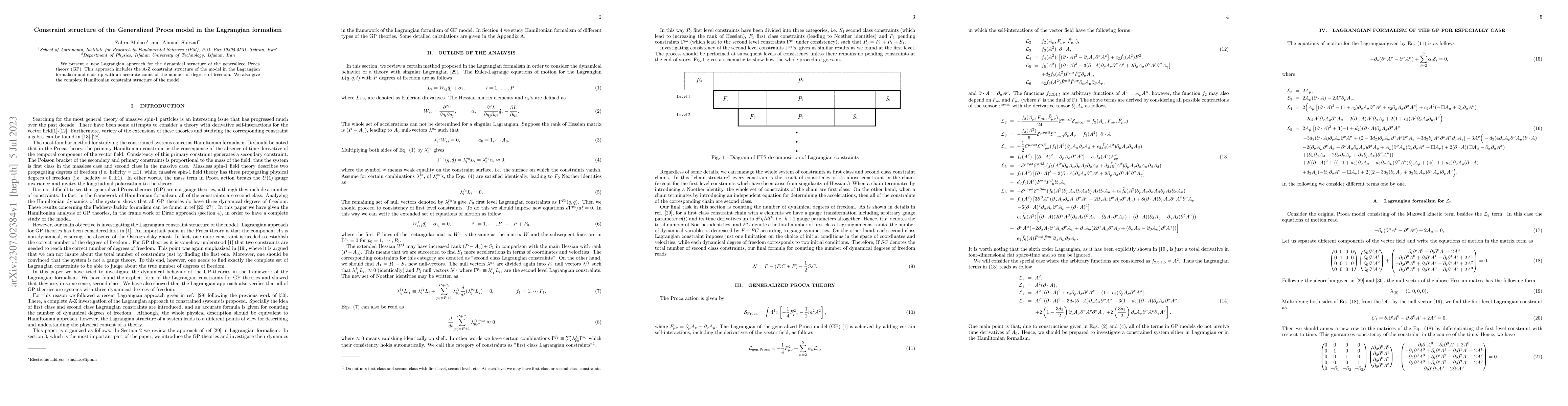 Thumbnail for Constraint structure of the Generalized Proca model in the Lagrangian
  formalism