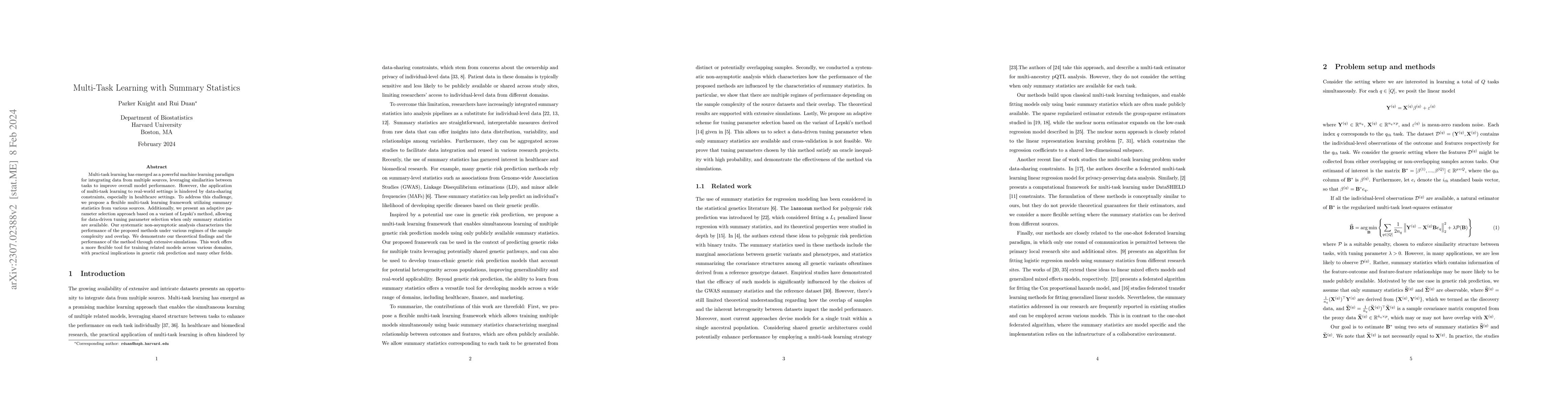 Thumbnail for Multi-Task Learning with Summary Statistics