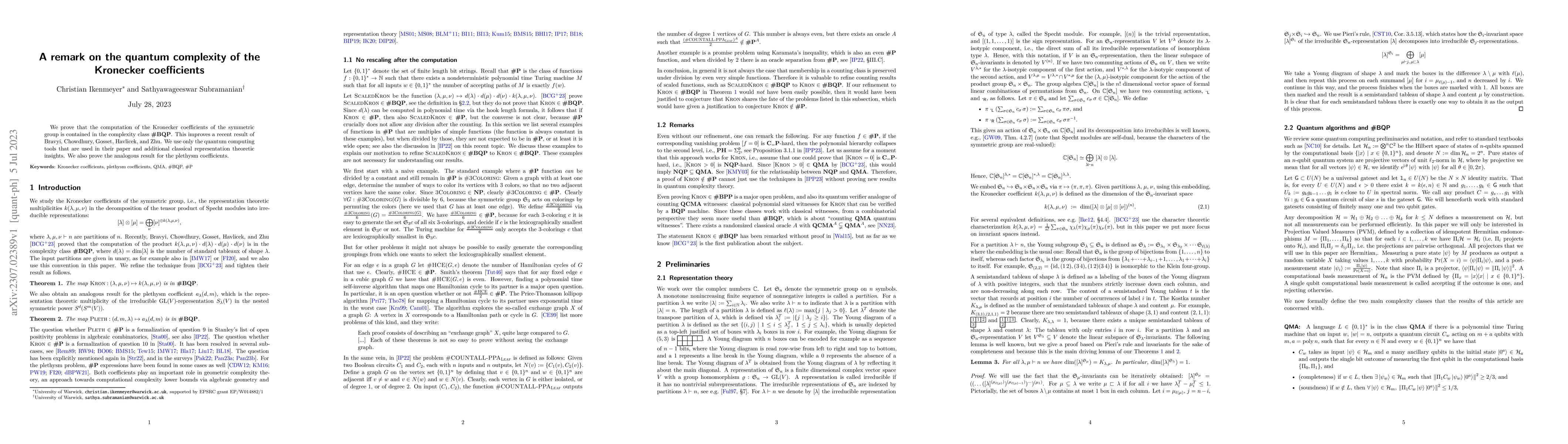 Thumbnail for A remark on the quantum complexity of the Kronecker coefficients