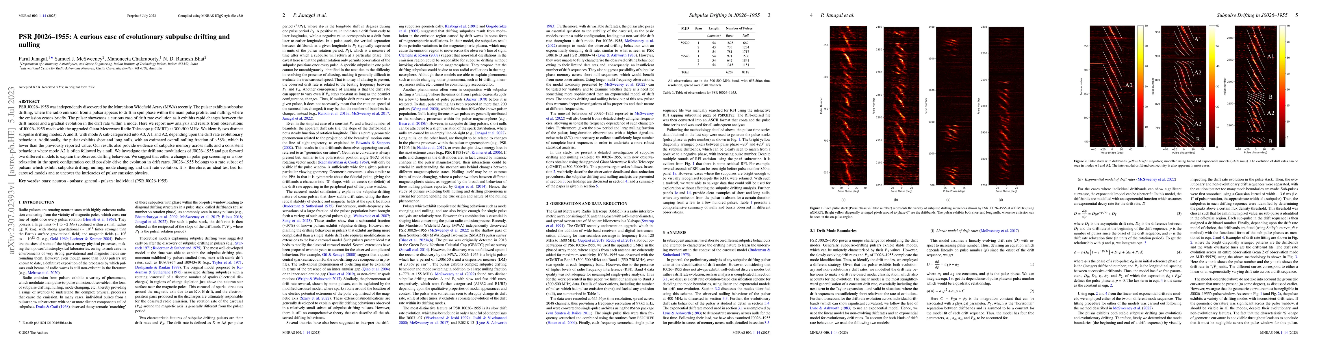Thumbnail for PSR J0026-1955: A curious case of evolutionary subpulse drifting and
  nulling