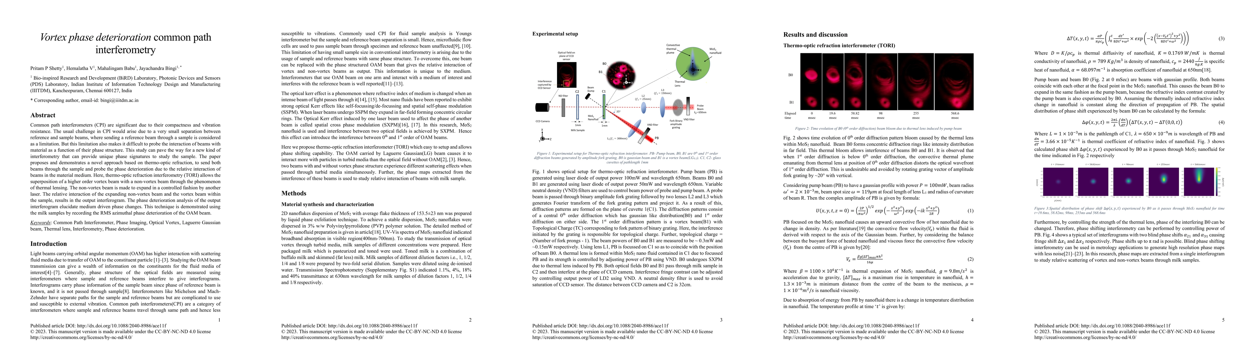 Thumbnail for Vortex phase deterioration common path interferometry