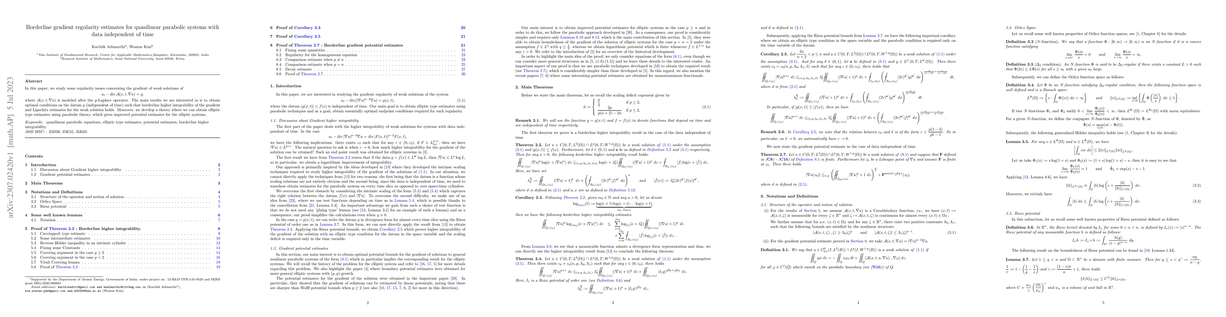 Thumbnail for Borderline gradient regularity estimates for quasilinear parabolic
  systems with data independent of time