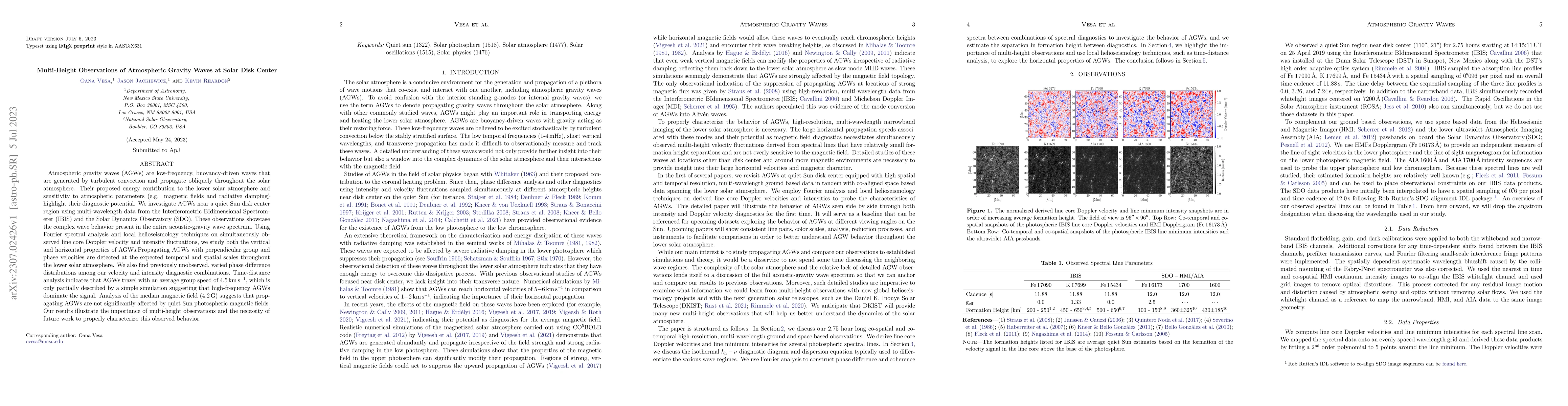 Thumbnail for Multi-Height Observations of Atmospheric Gravity Waves at Solar Disk
  Center