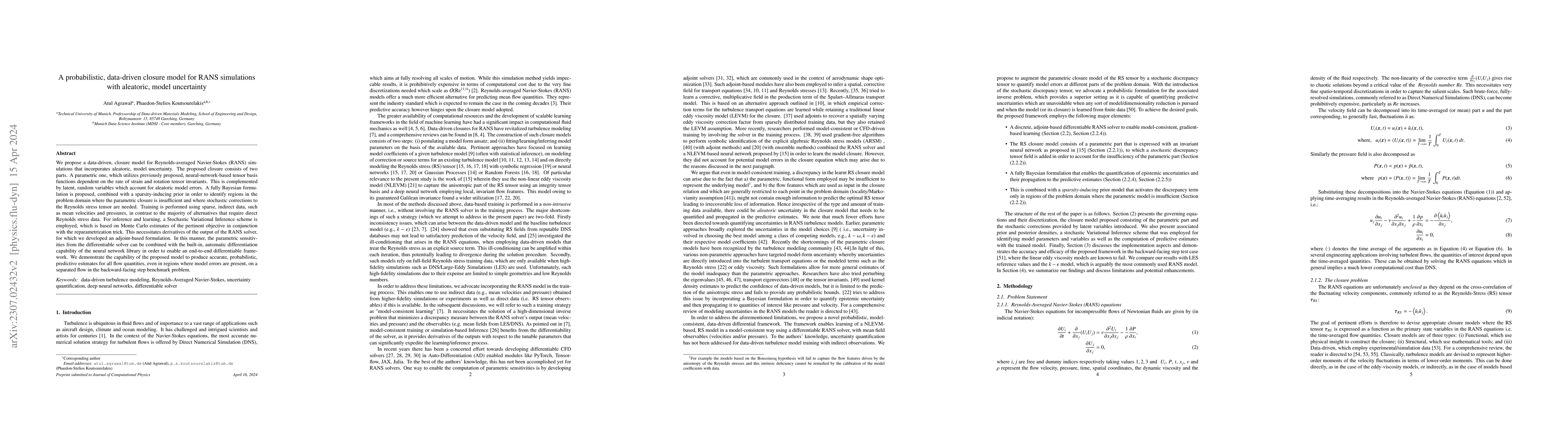 Thumbnail for A probabilistic, data-driven closure model for RANS simulations with
  aleatoric, model uncertainty
