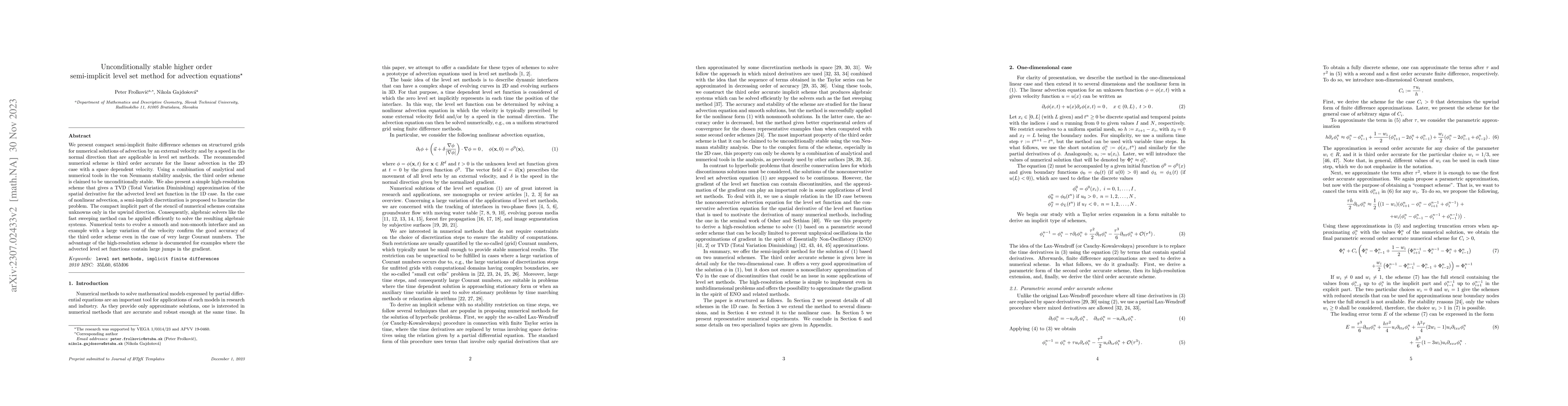Thumbnail for Unconditionally stable higher order semi-implicit level set method for
  advection equations
