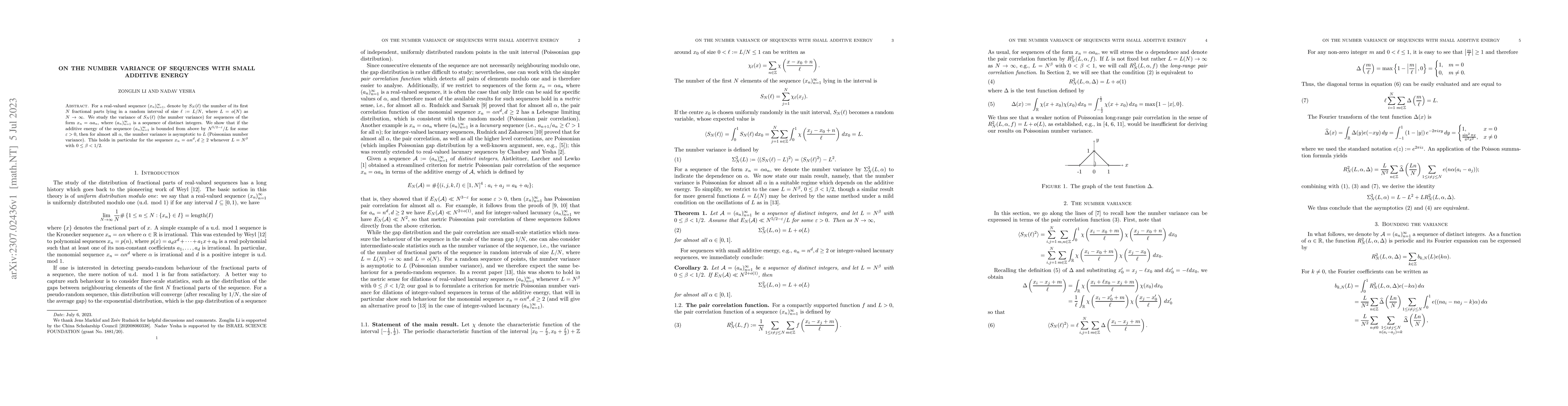 Thumbnail for On the number variance of sequences with small additive energy