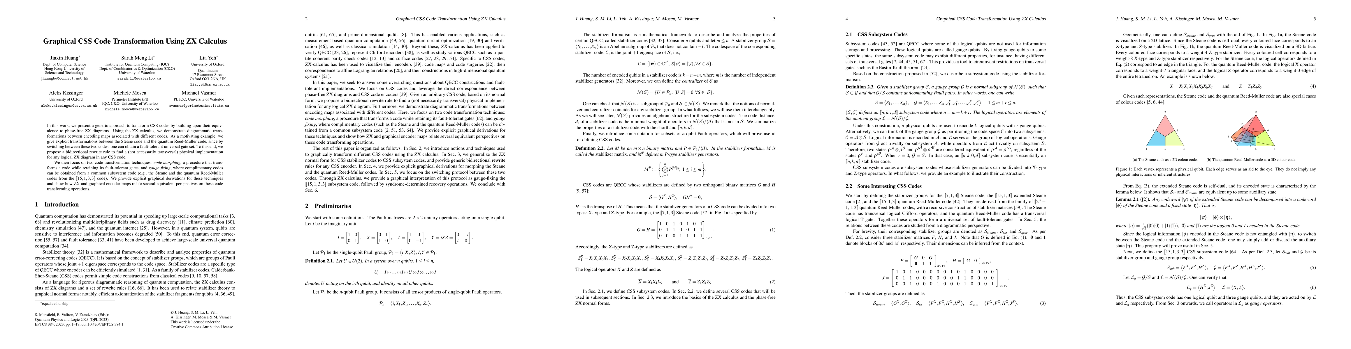 Thumbnail for Graphical CSS Code Transformation Using ZX Calculus