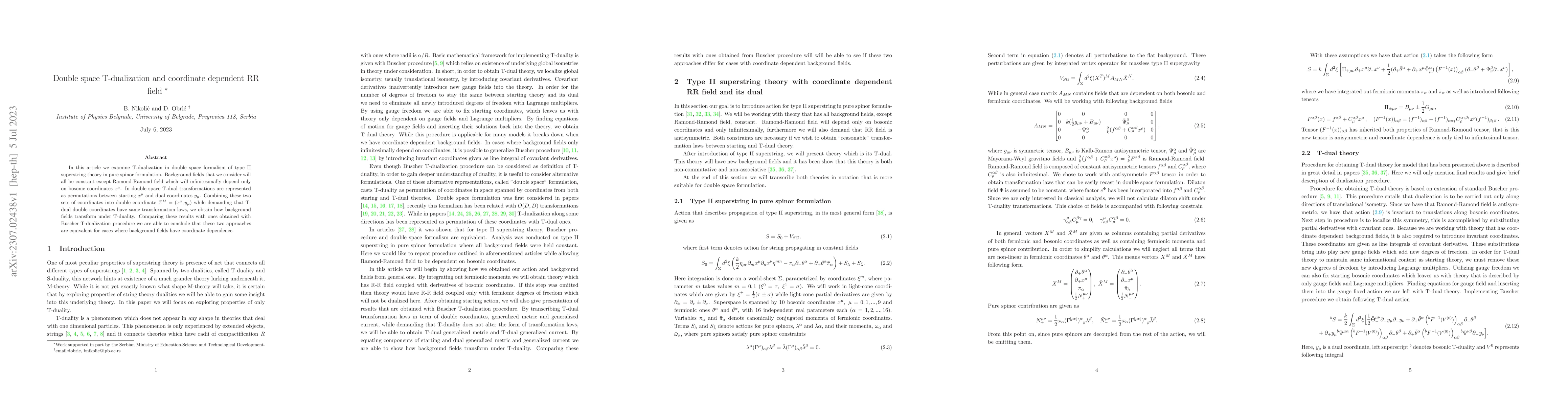 Thumbnail for Double space T-dualization and coordinate dependent RR