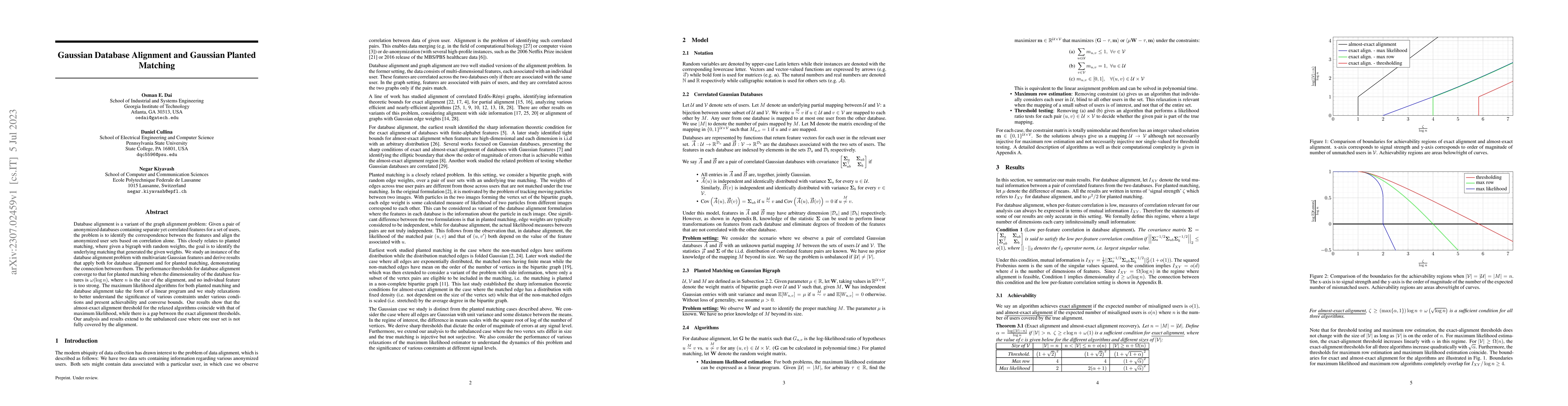 Thumbnail for Gaussian Database Alignment and Gaussian Planted Matching