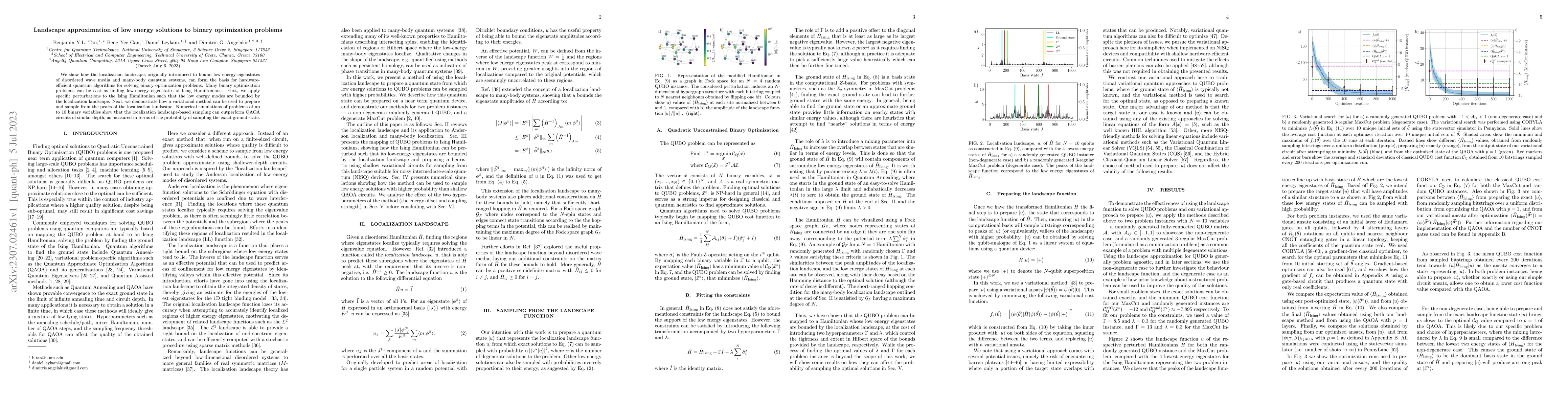 Thumbnail for Landscape approximation of low energy solutions to binary optimization
  problems