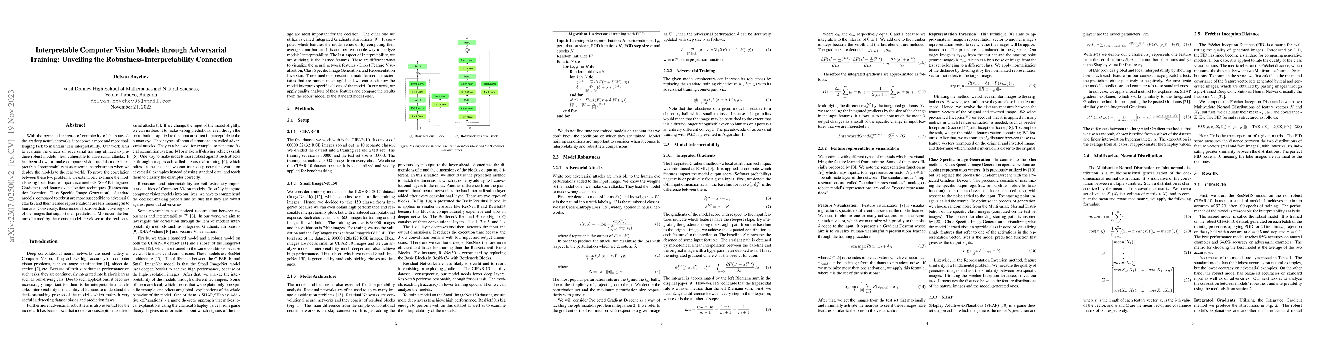 Thumbnail for Interpretable Computer Vision Models through Adversarial Training:
  Unveiling the Robustness-Interpretability Connection