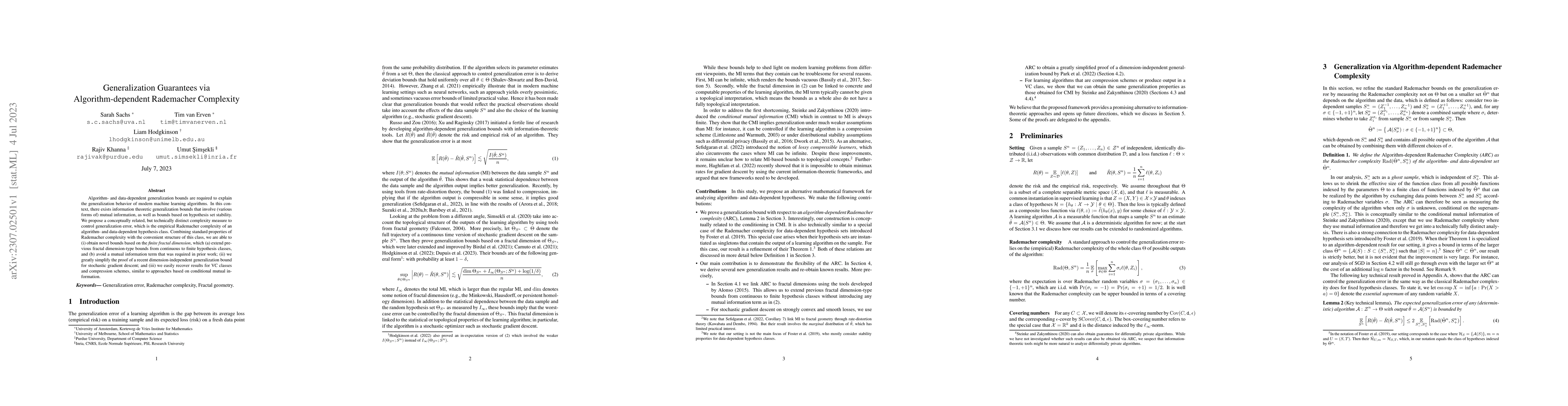 Thumbnail for Generalization Guarantees via Algorithm-dependent Rademacher Complexity