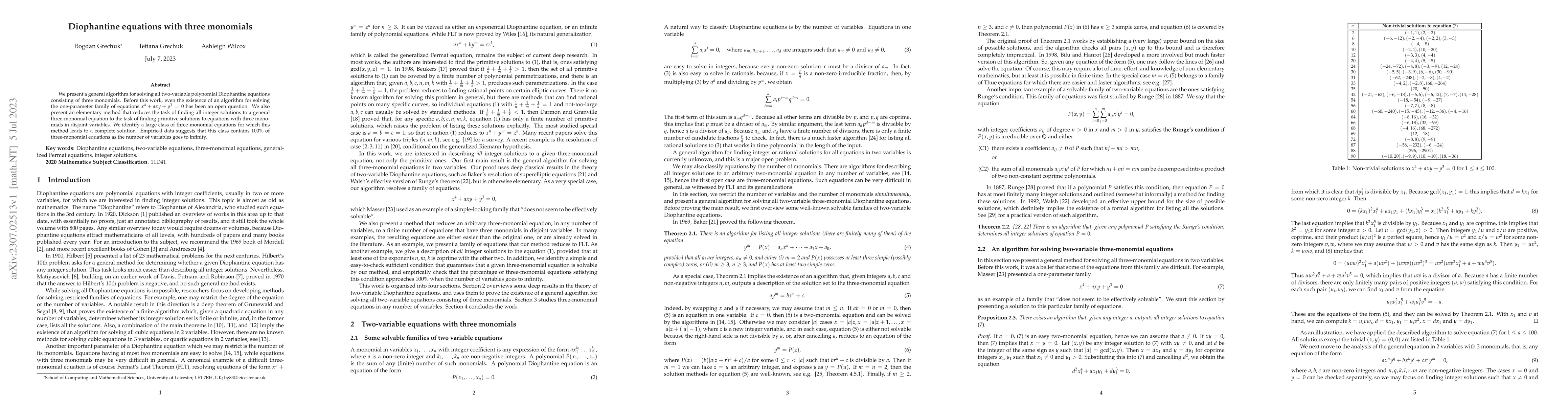 Thumbnail for Diophantine equations with three monomials