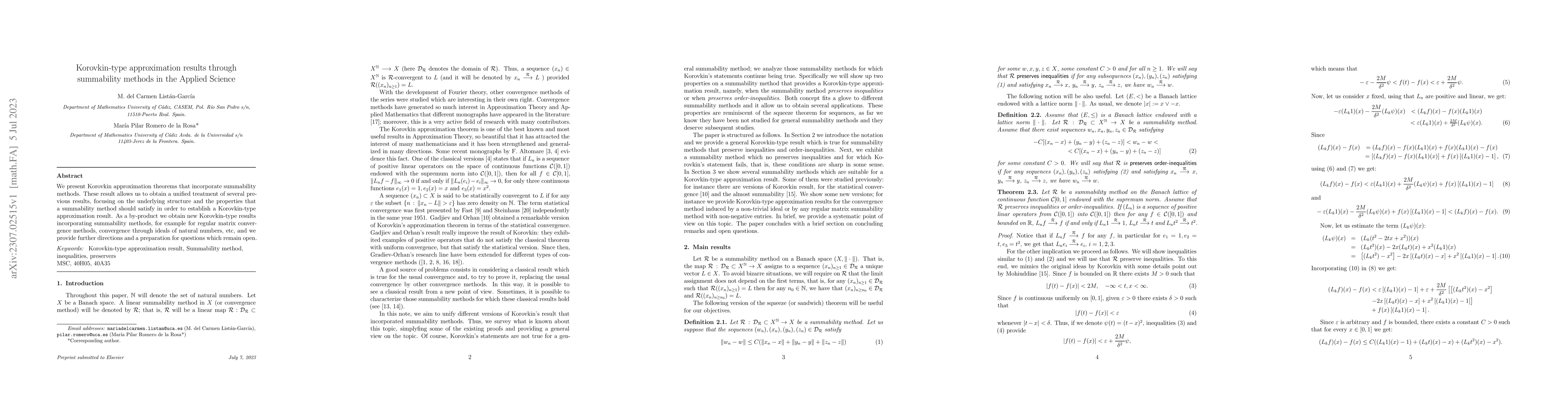 Thumbnail for Korovkin-type approximation results through summability methods in the
  Applied Science