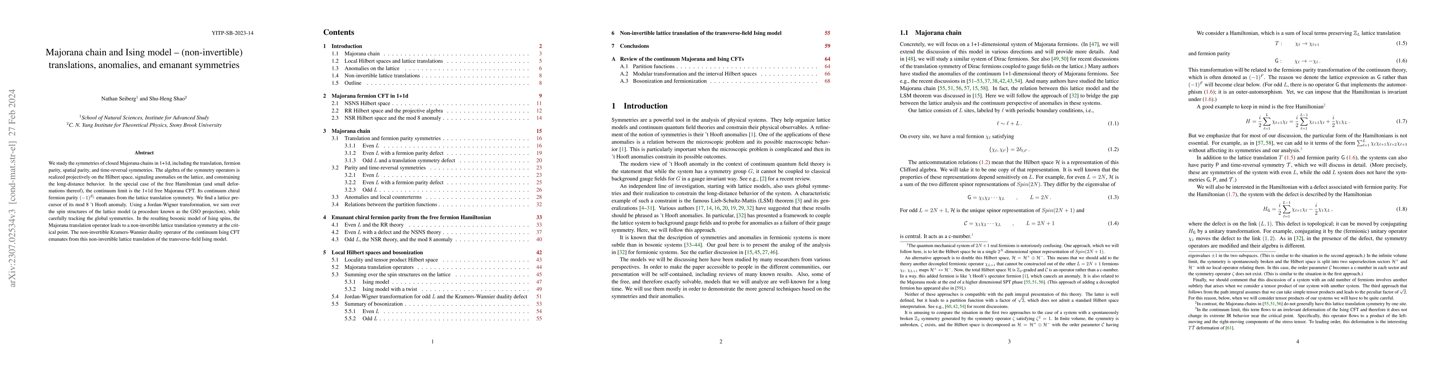 Thumbnail for Majorana chain and Ising model -- (non-invertible) translations,
  anomalies, and emanant symmetries