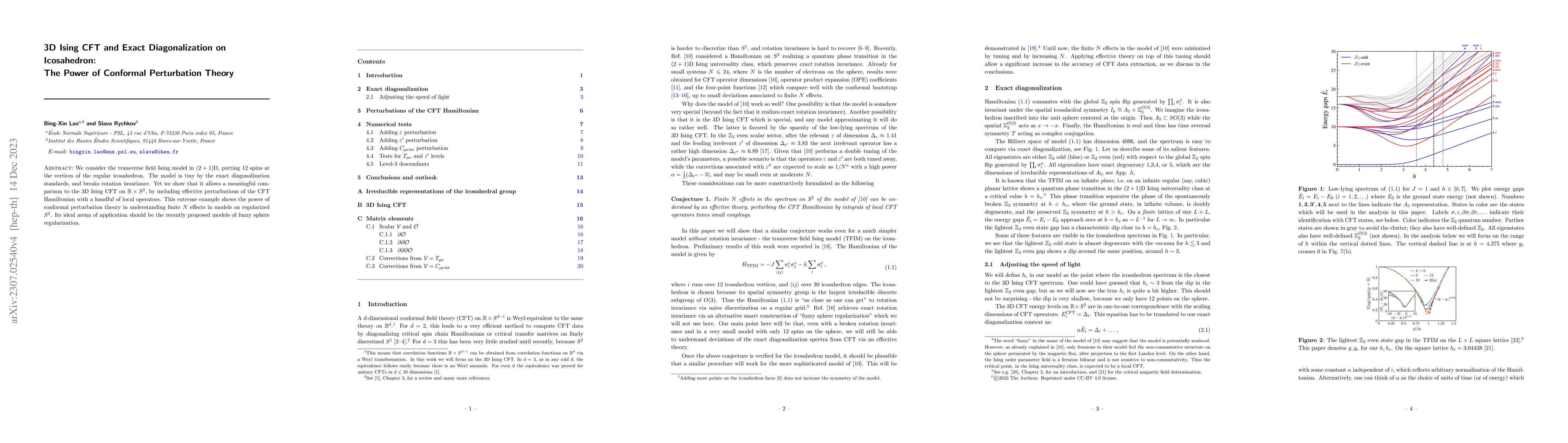 Thumbnail for 3D Ising CFT and Exact Diagonalization on Icosahedron: The Power of
  Conformal Perturbation Theory