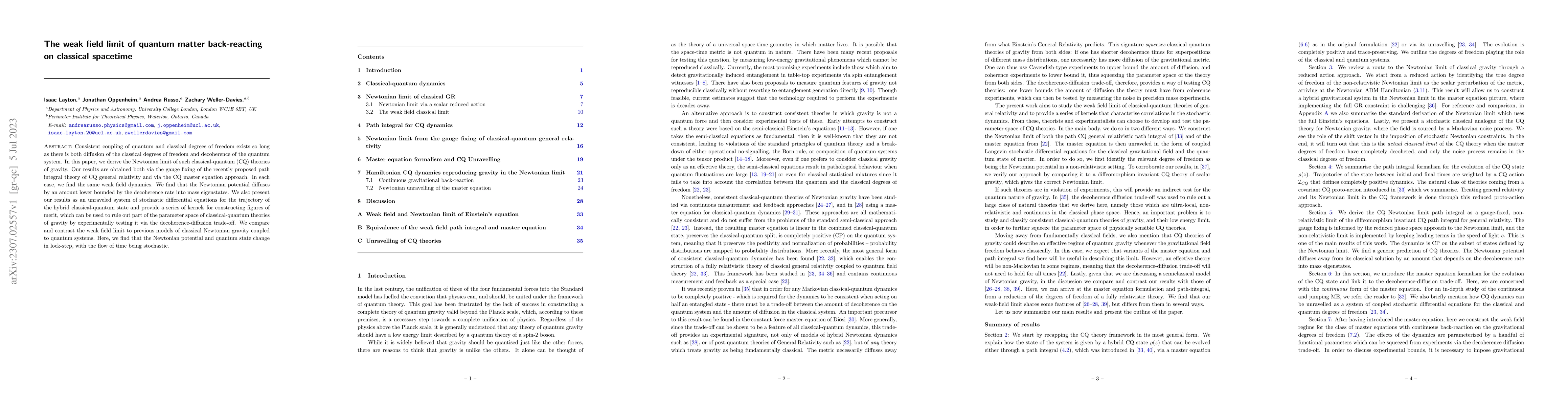 Thumbnail for The weak field limit of quantum matter back-reacting on classical
  spacetime