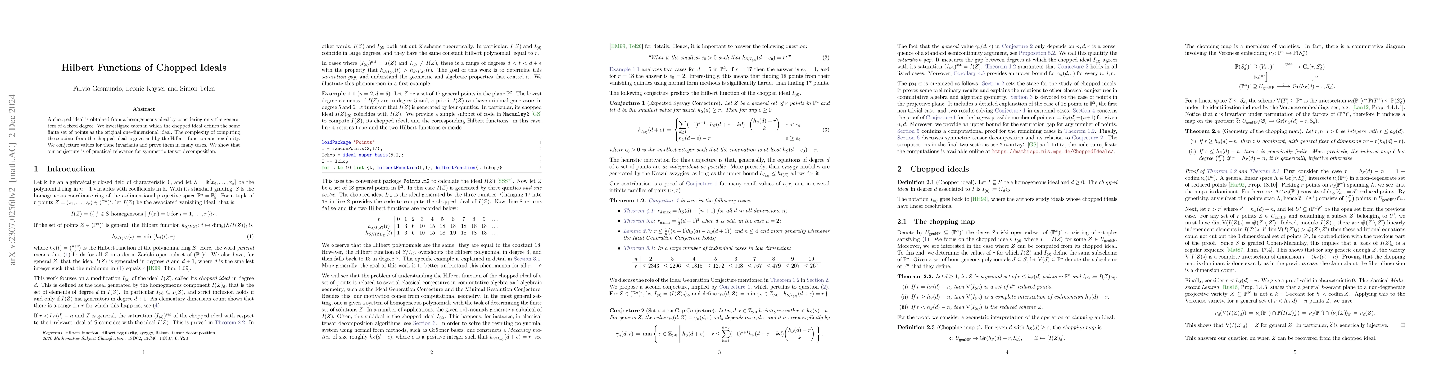 Thumbnail for Hilbert Functions of Chopped Ideals