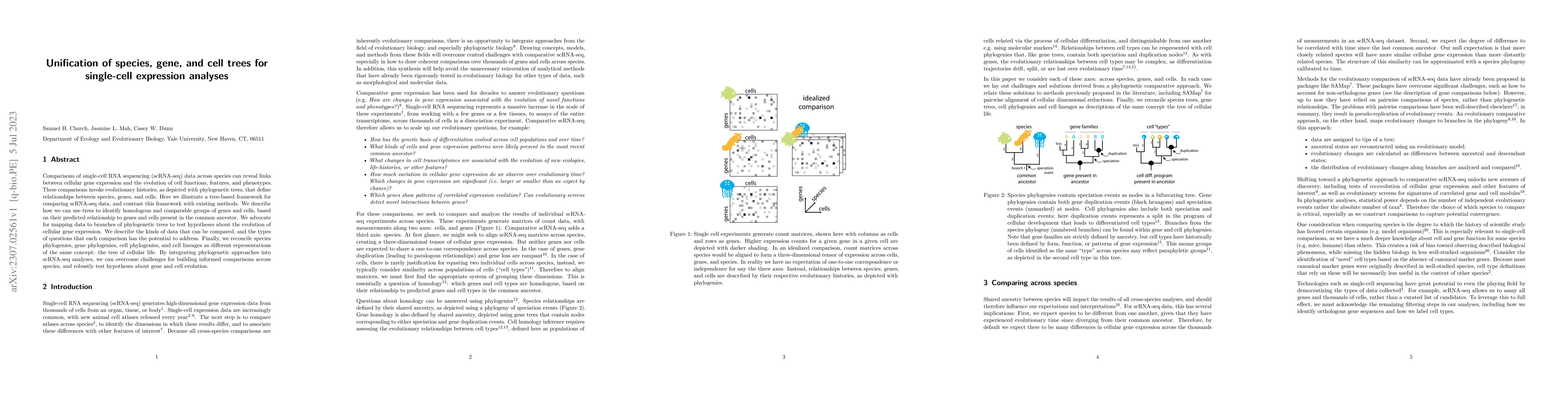 Thumbnail for Unification of species, gene, and cell trees for single-cell expression
  analyses