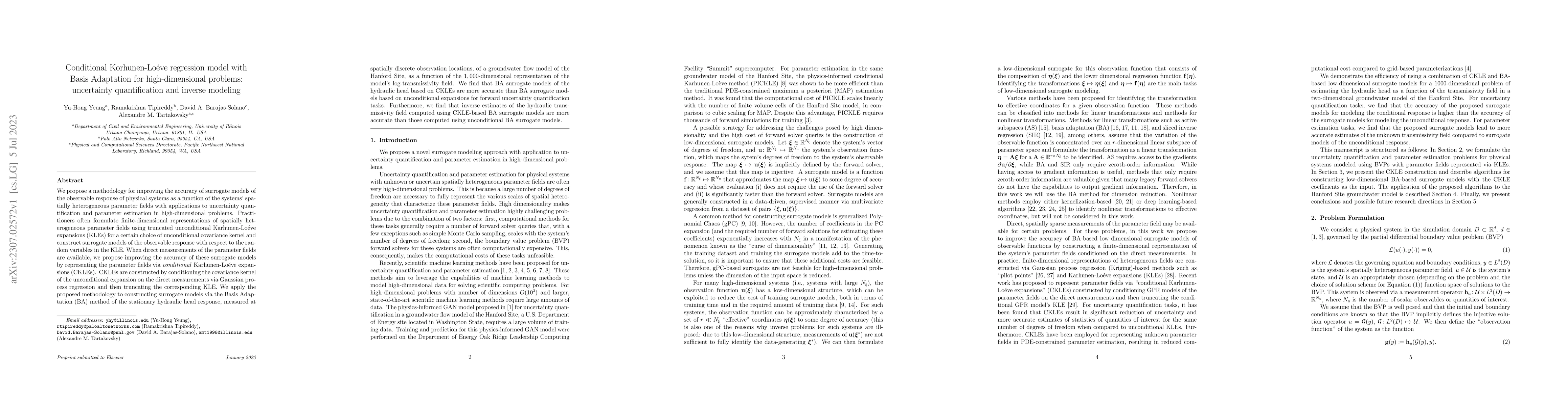 Thumbnail for Conditional Korhunen-Lo\'{e}ve regression model with Basis Adaptation
  for high-dimensional problems: uncertainty quantification and inverse
  modeling