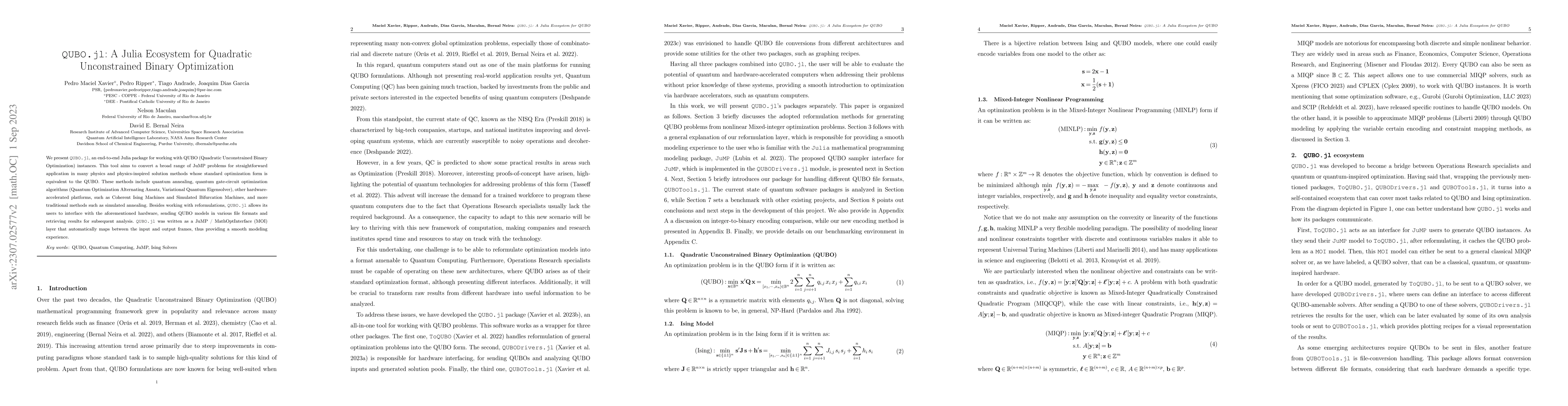 Thumbnail for QUBO.jl: A Julia Ecosystem for Quadratic Unconstrained Binary
  Optimization