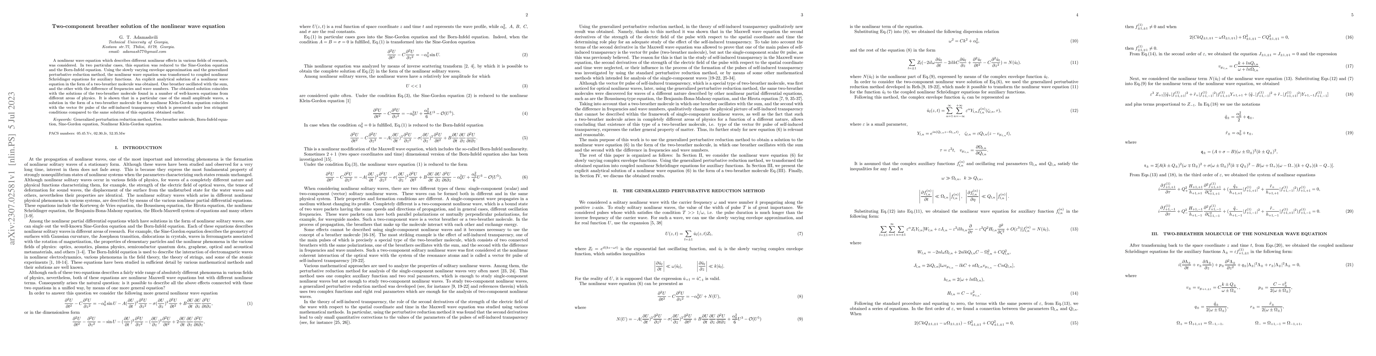 Thumbnail for Two-component breather solution of the nonlinear wave equation