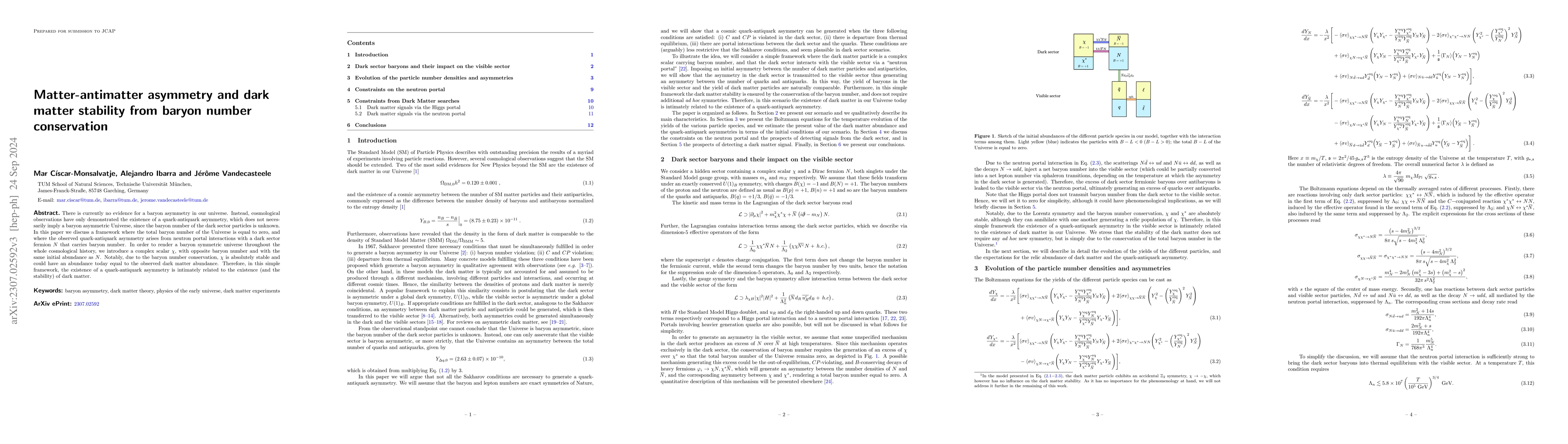 Thumbnail for Matter-antimatter asymmetry and dark matter stability from baryon number
  conservation