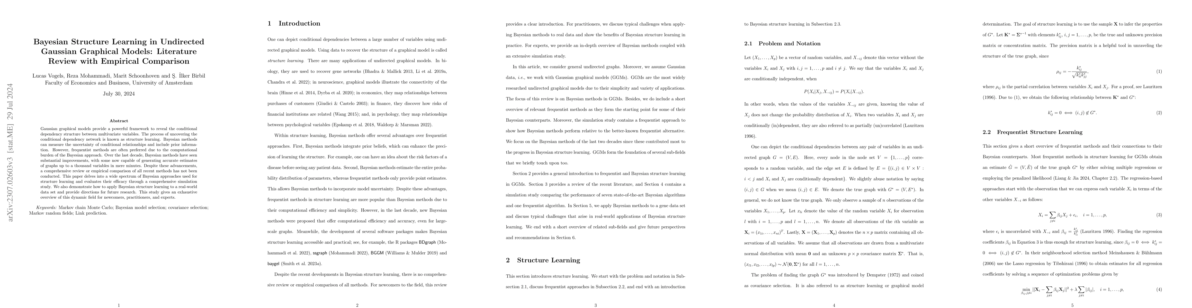Thumbnail for Bayesian Structure Learning in Undirected Gaussian Graphical Models:
  Literature Review with Empirical Comparison