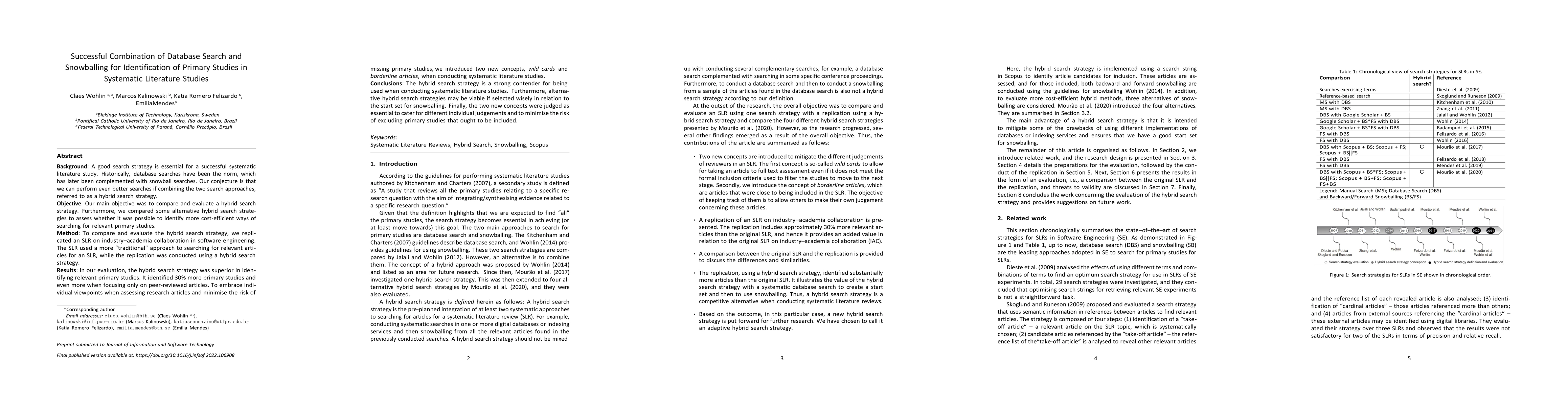 Thumbnail for Successful Combination of Database Search and Snowballing for
  Identification of Primary Studies in Systematic Literature Studies