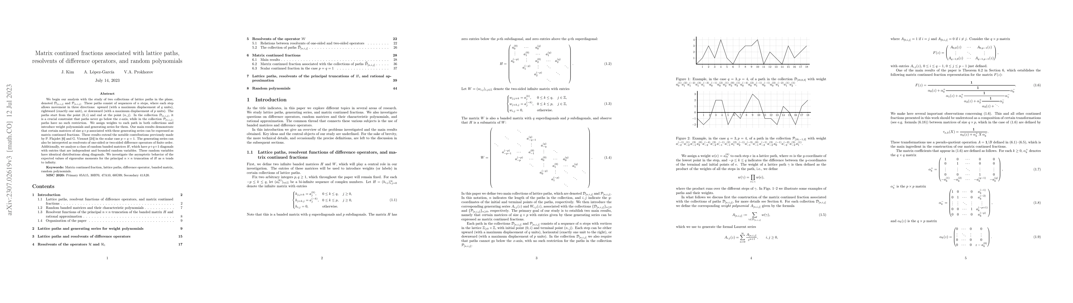 Thumbnail for Matrix continued fractions associated with lattice paths, resolvents of
  difference operators, and random polynomials