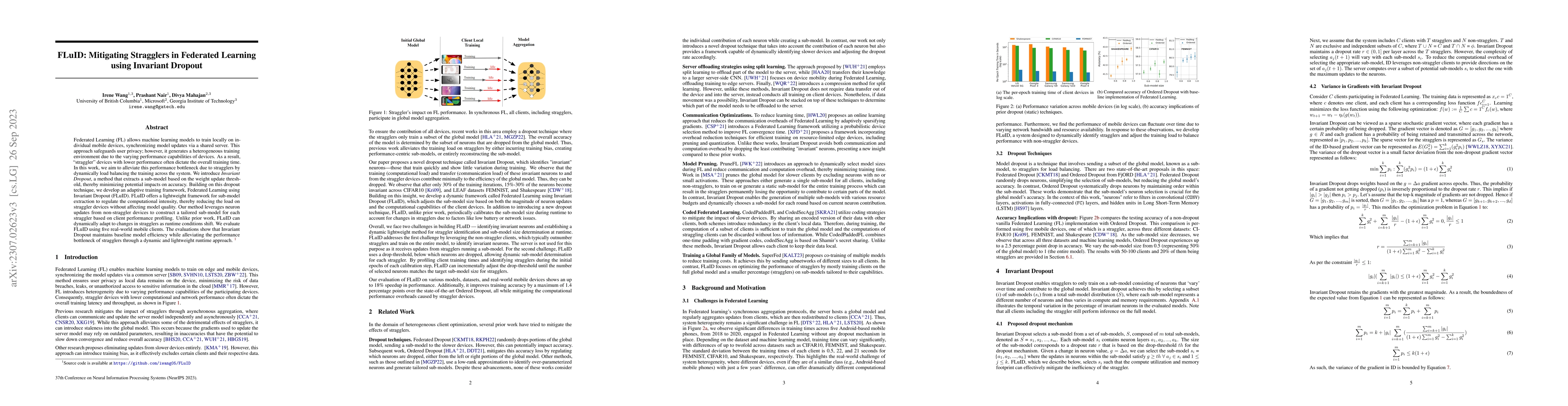 Thumbnail for FLuID: Mitigating Stragglers in Federated Learning using Invariant
  Dropout