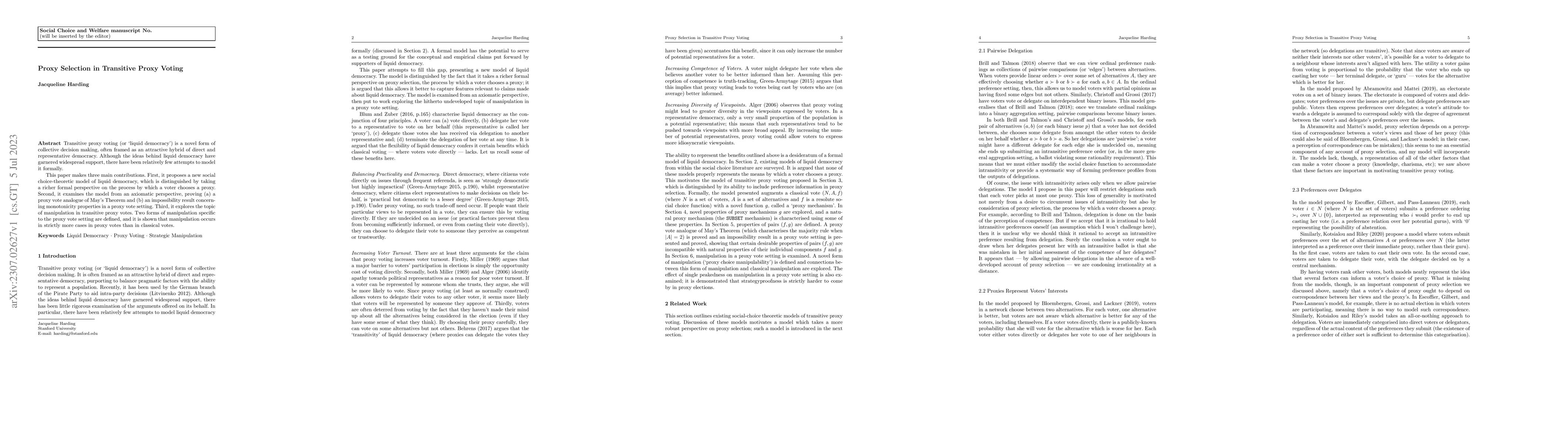 Thumbnail for Proxy Selection in Transitive Proxy Voting