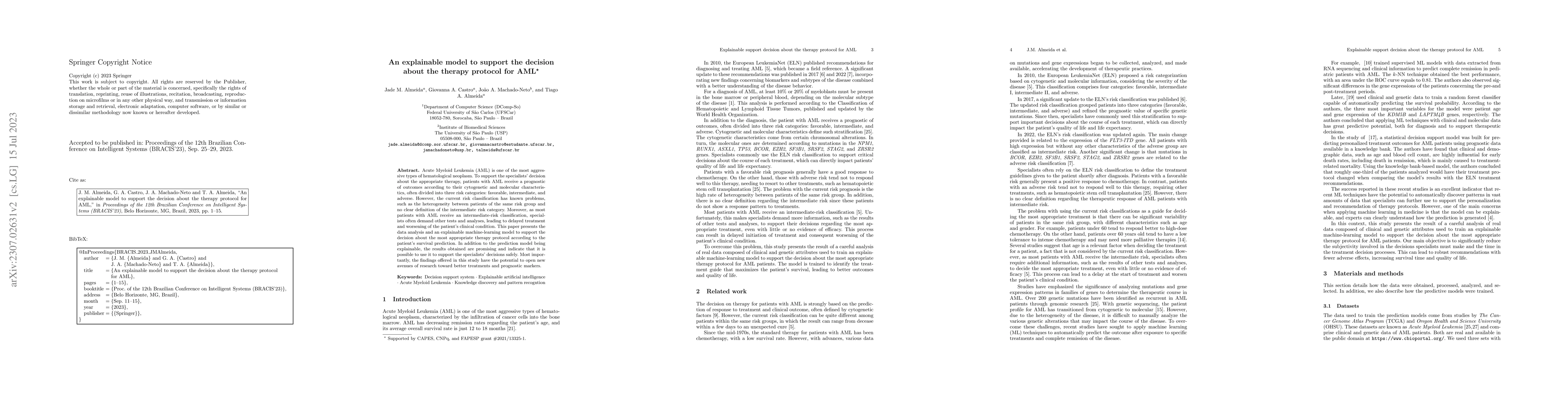 Thumbnail for An explainable model to support the decision about the therapy protocol
  for AML