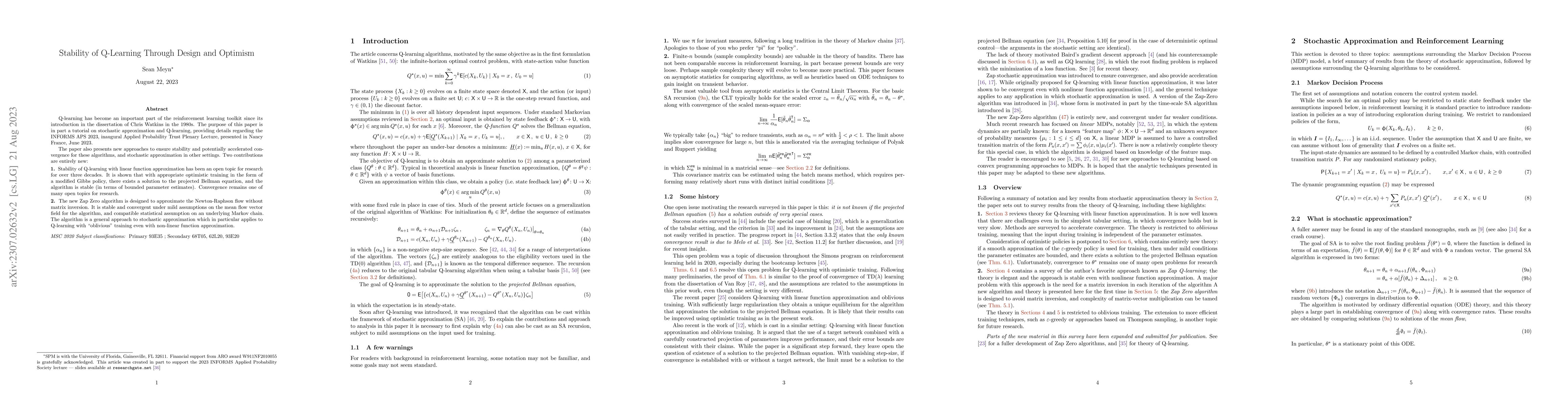 Thumbnail for Stability of Q-Learning Through Design and Optimism