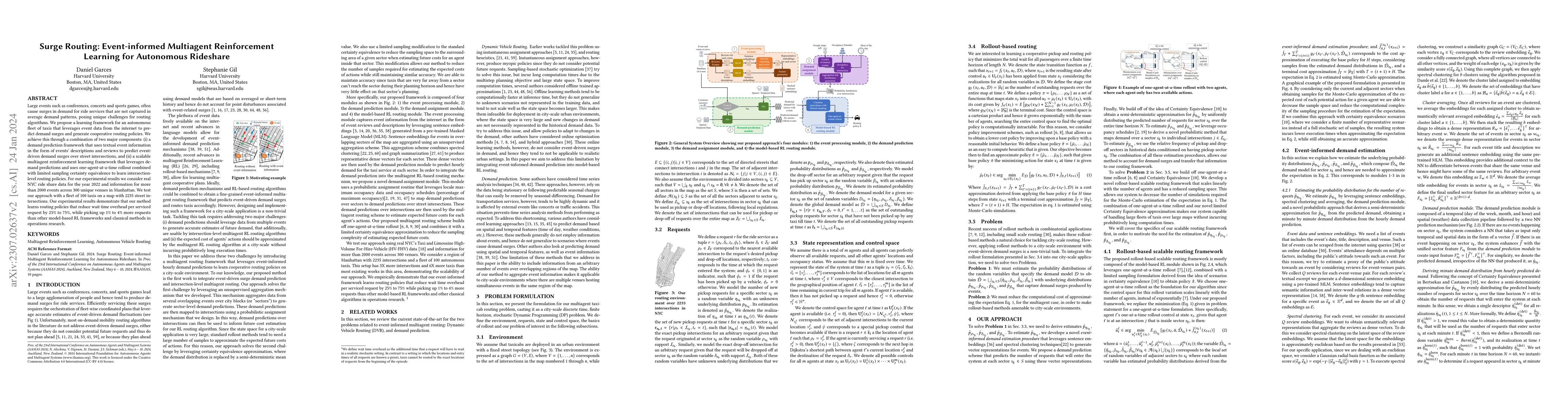 Thumbnail for Surge Routing: Event-informed Multiagent Reinforcement Learning for
  Autonomous Rideshare