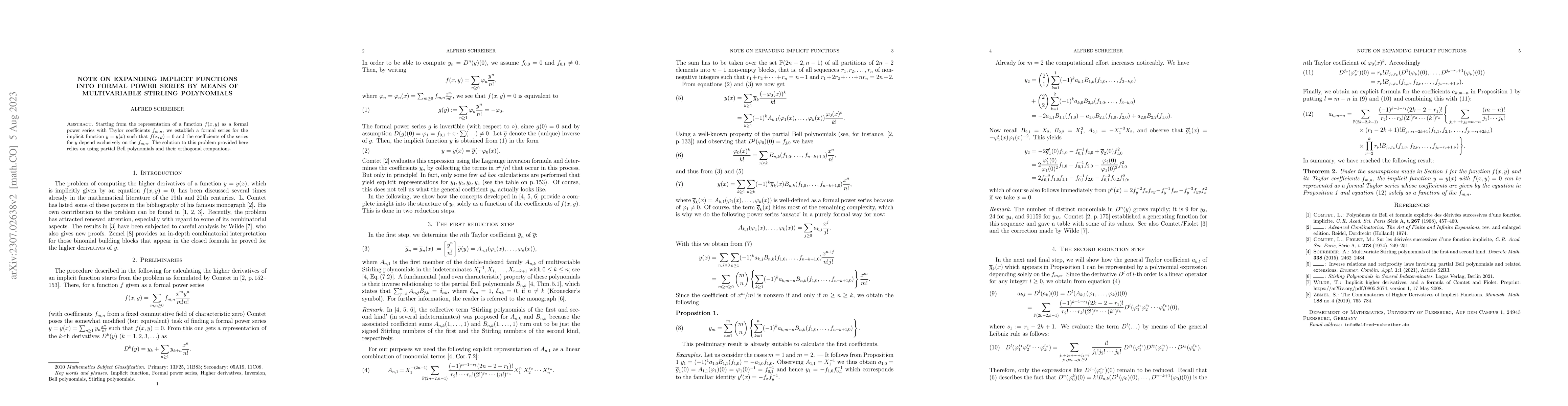 Thumbnail for Note on expanding implicit functions into formal power series by means
  of multivariable Stirling polynomials