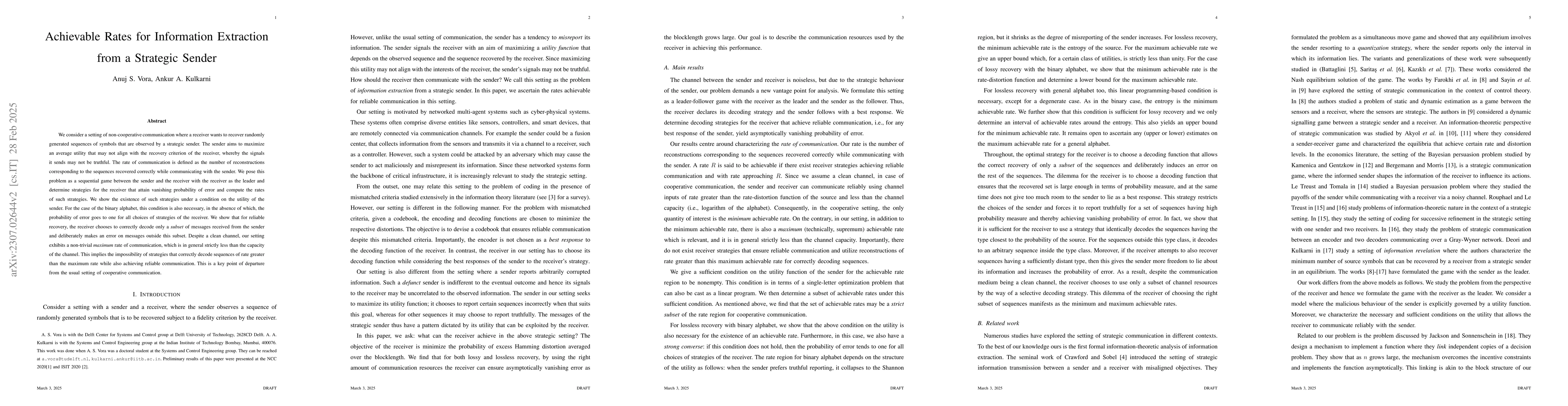 Thumbnail for Achievable Rates for Information Extraction from a Strategic Sender