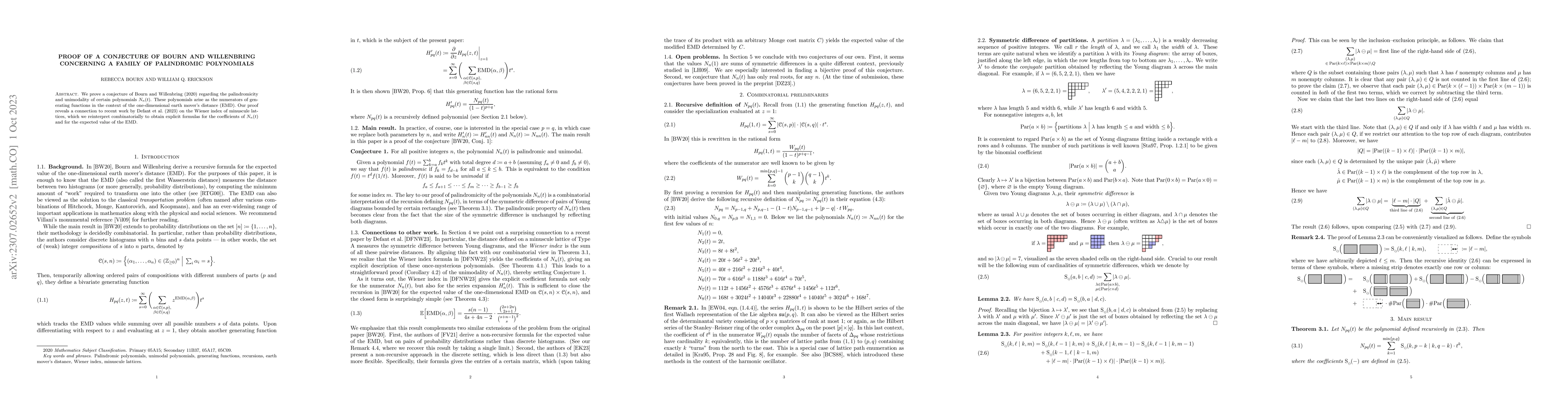 Thumbnail for Proof of a conjecture of Bourn and Willenbring concerning a family of
  palindromic polynomials