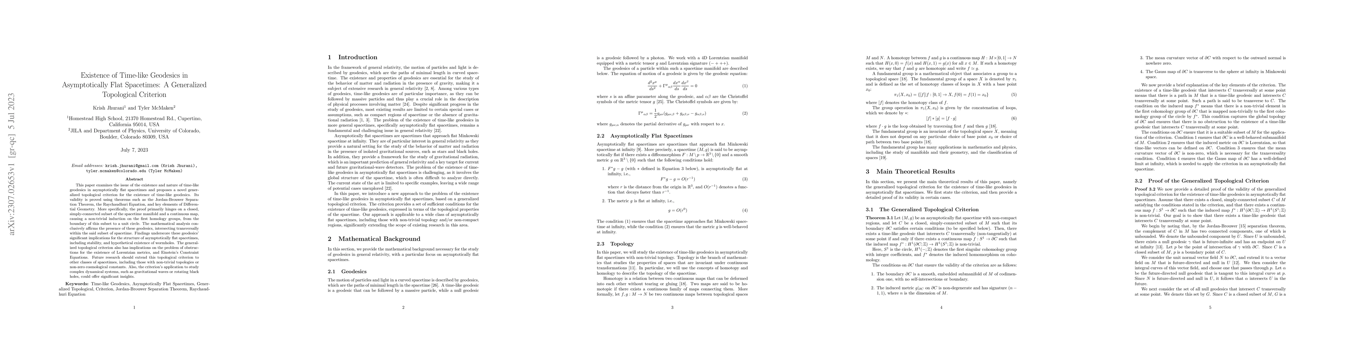 Thumbnail for Existence of Time-like Geodesics in Asymptotically Flat Spacetimes: A
  Generalized Topological Criterion