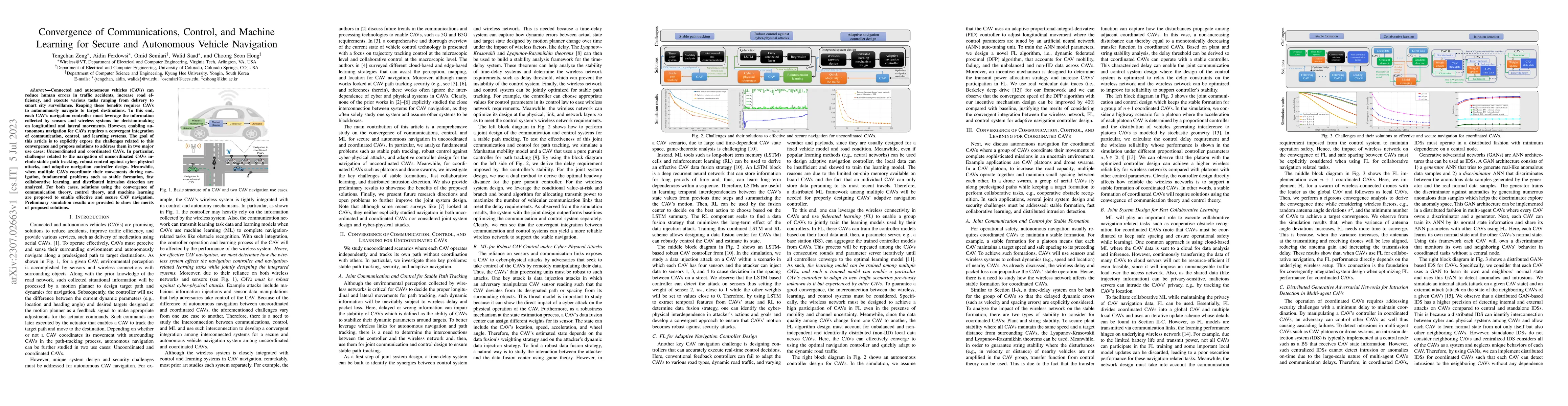 Thumbnail for Convergence of Communications, Control, and Machine Learning for Secure
  and Autonomous Vehicle Navigation