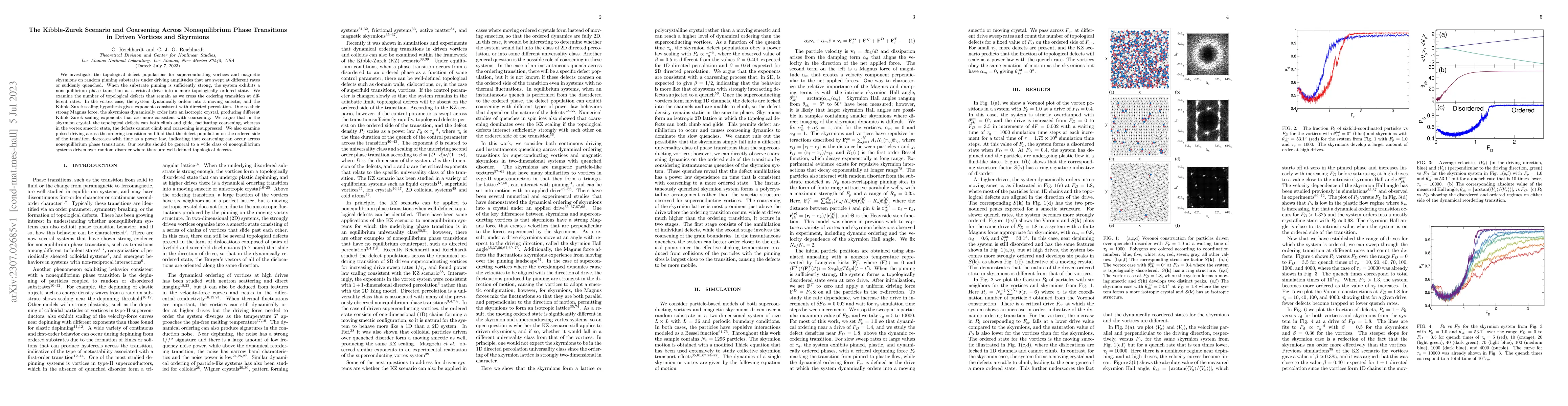 Thumbnail for The Kibble-Zurek Scenario and Coarsening Across Nonequilibrium Phase
  Transitions in Driven Vortices and Skyrmions