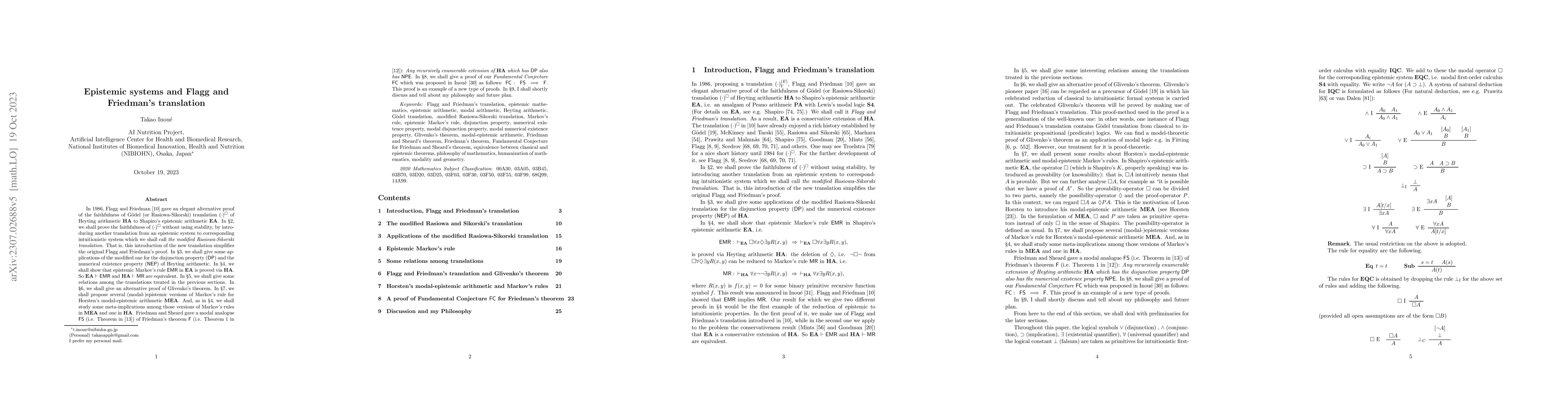 Thumbnail for Epistemic systems and Flagg and Friedman's translation