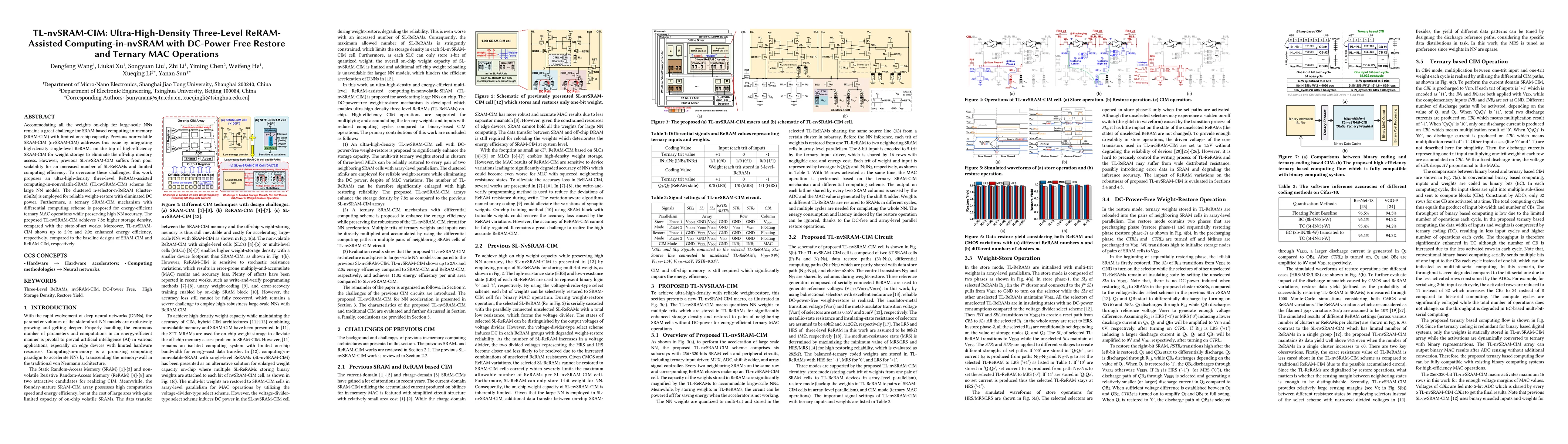 Thumbnail for TL-nvSRAM-CIM: Ultra-High-Density Three-Level ReRAM-Assisted
  Computing-in-nvSRAM with DC-Power Free Restore and Ternary MAC Operations