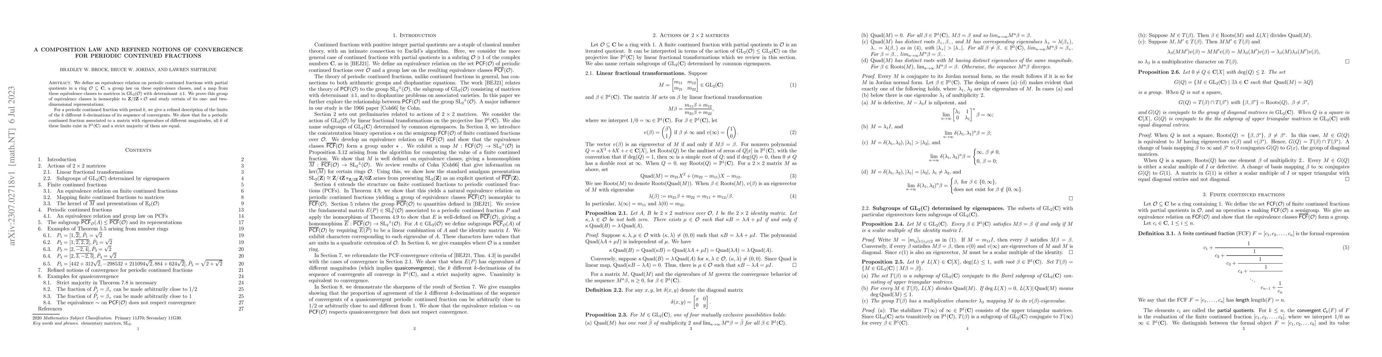 Thumbnail for A composition law and refined notions of convergence for periodic
  continued fractions