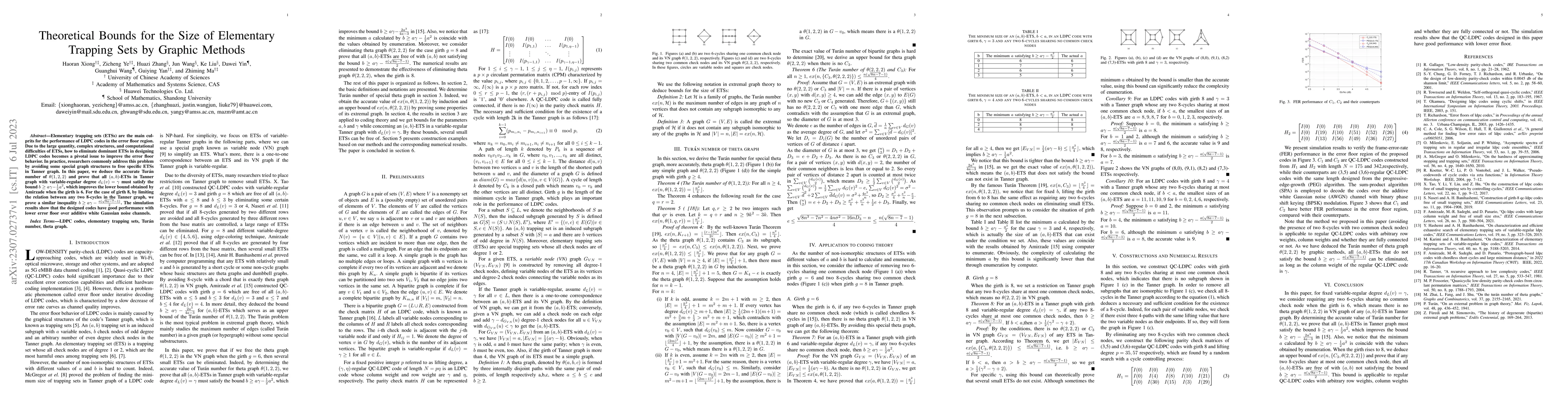 Thumbnail for Theoretical Bounds for the Size of Elementary Trapping Sets by Graphic
  Methods