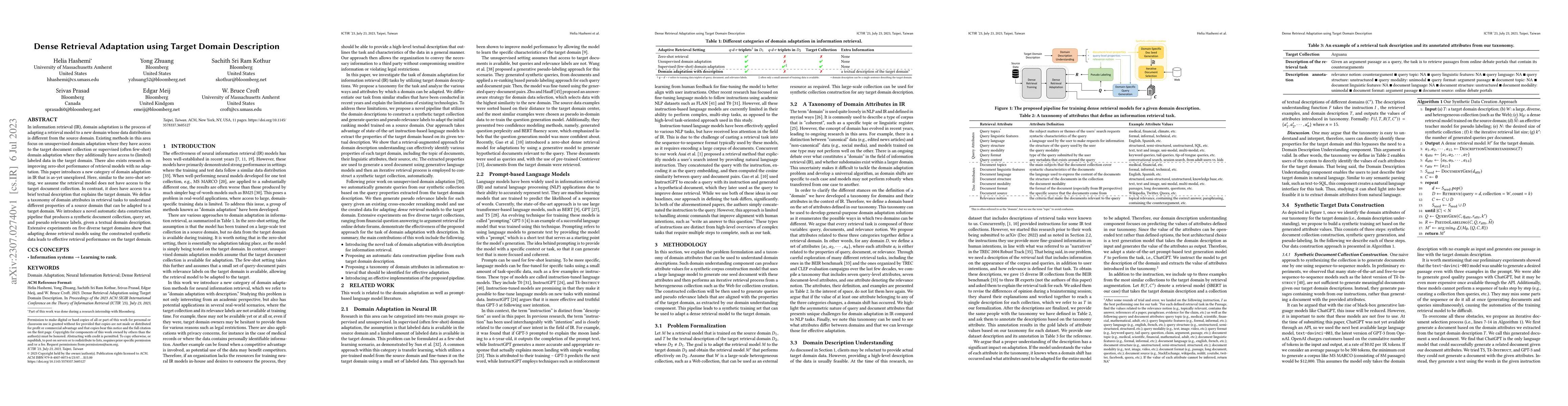 Thumbnail for Dense Retrieval Adaptation using Target Domain Description