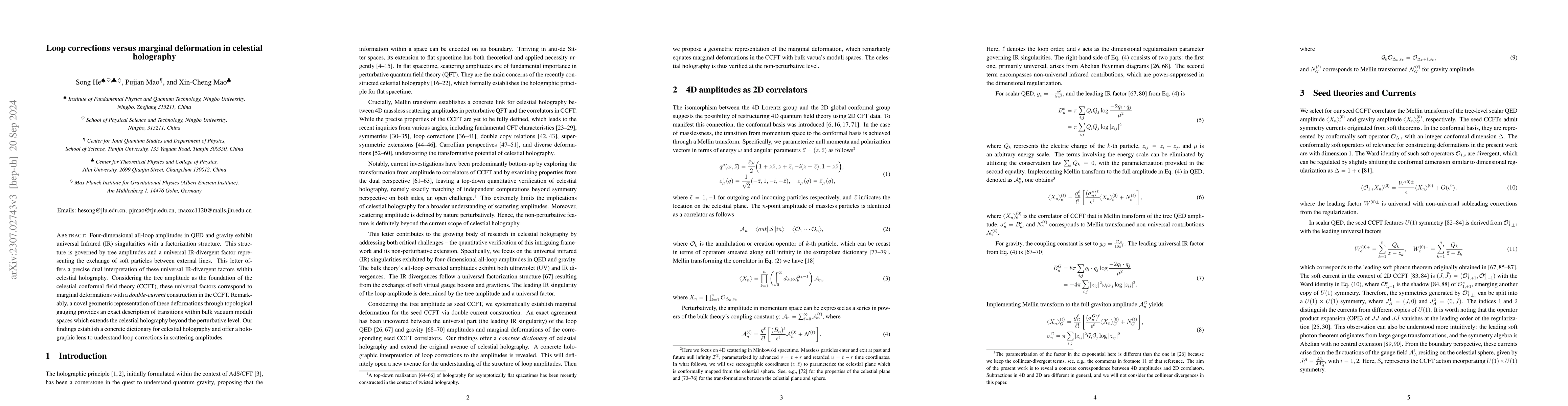 Thumbnail for Loop corrections versus marginal deformation in celestial holography